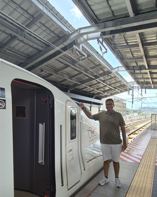 Varun with the Kamome Shinkansen in Kyushu
